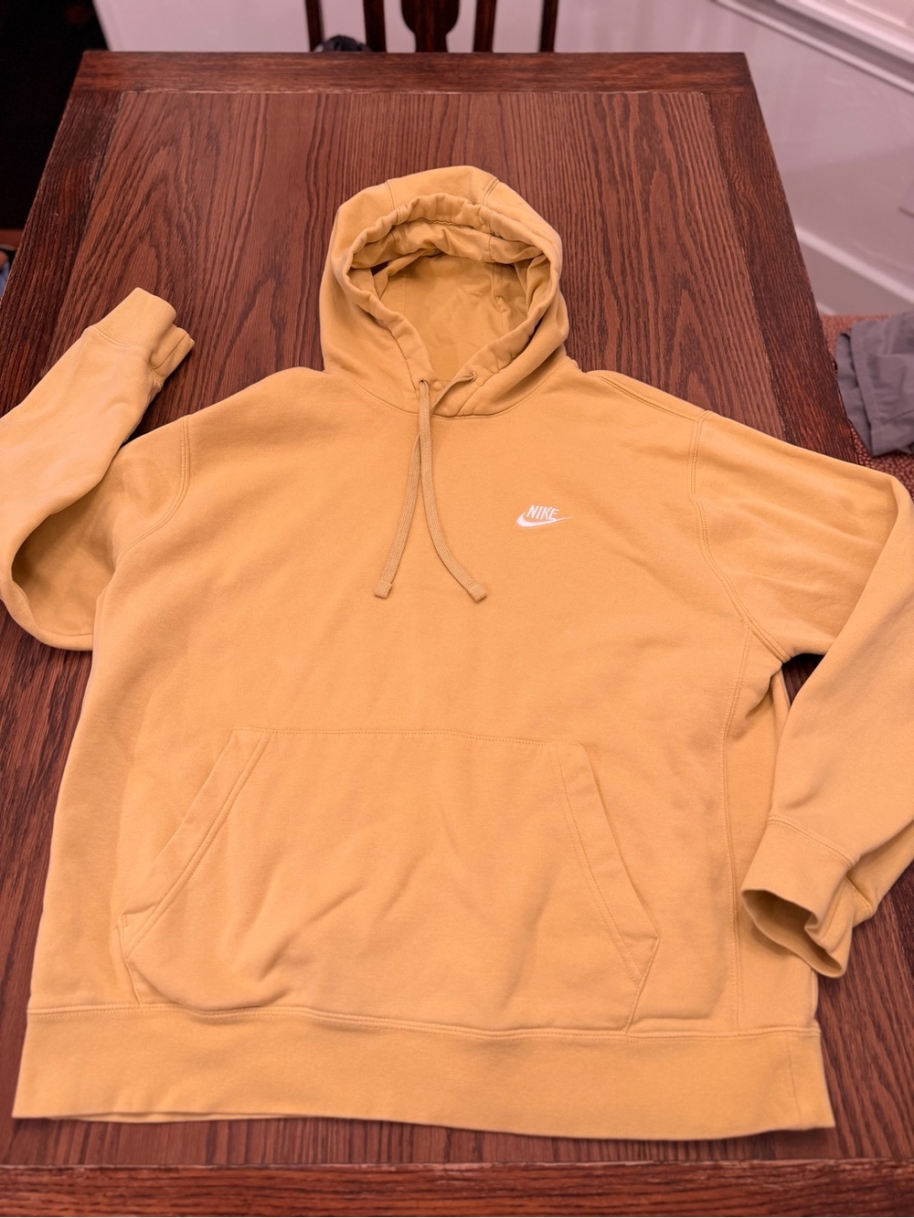 Nike Mustard Yellow Pullover Hoodie with White Swoosh